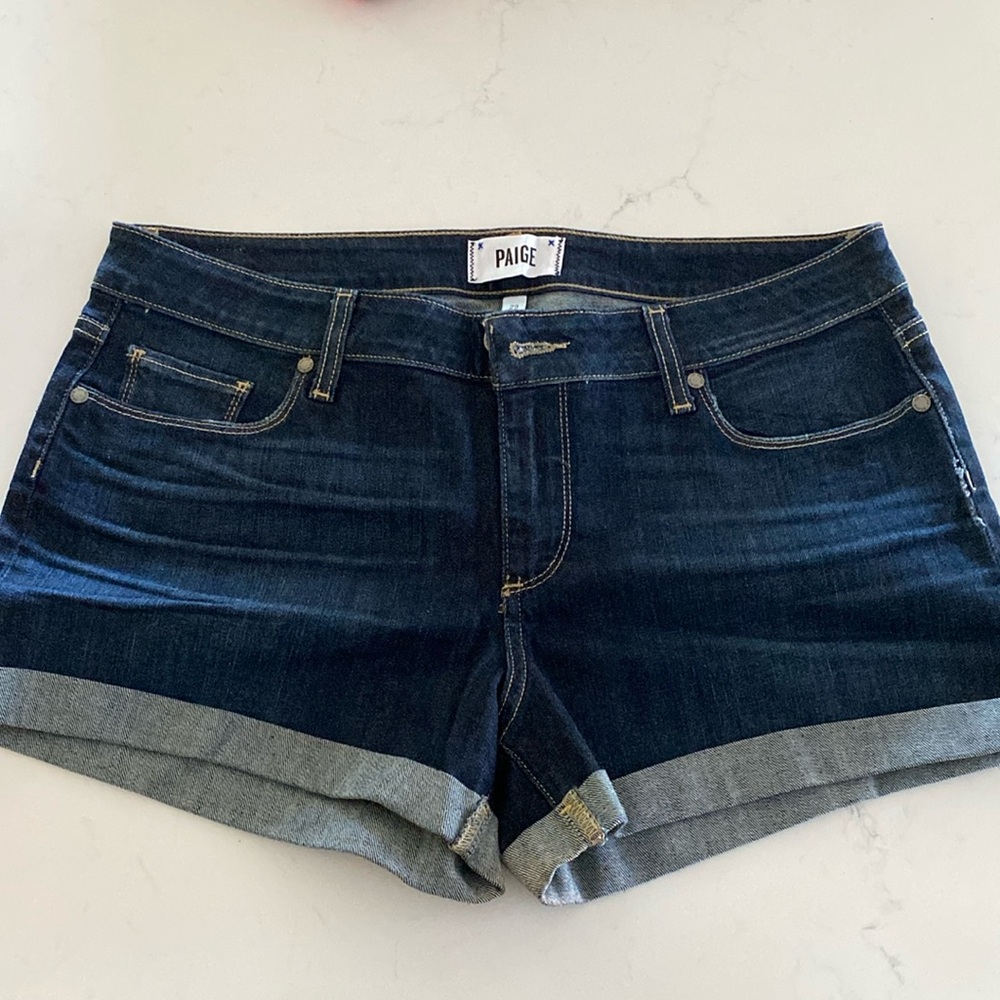 Paige Denim Shorts. Size 29. Dark blue wash with cuffed bottom.